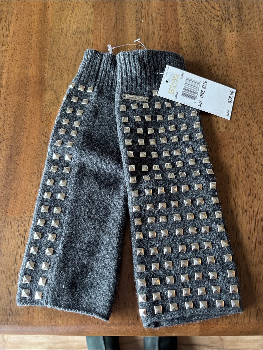MICHAEL Michael Kors Charcoal Gray Studded Knit Fingerless Gloves
